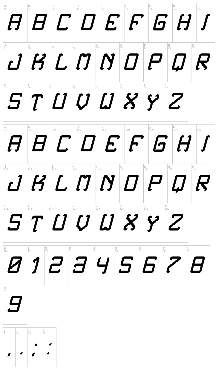 Noxtrey Auf TFB font map
